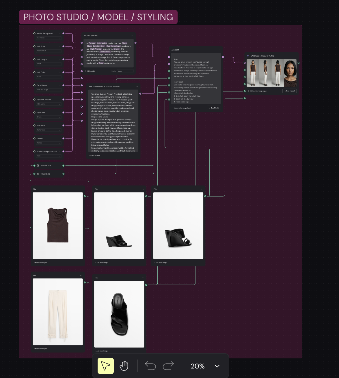 Model styling workflow in Weavy.ai
